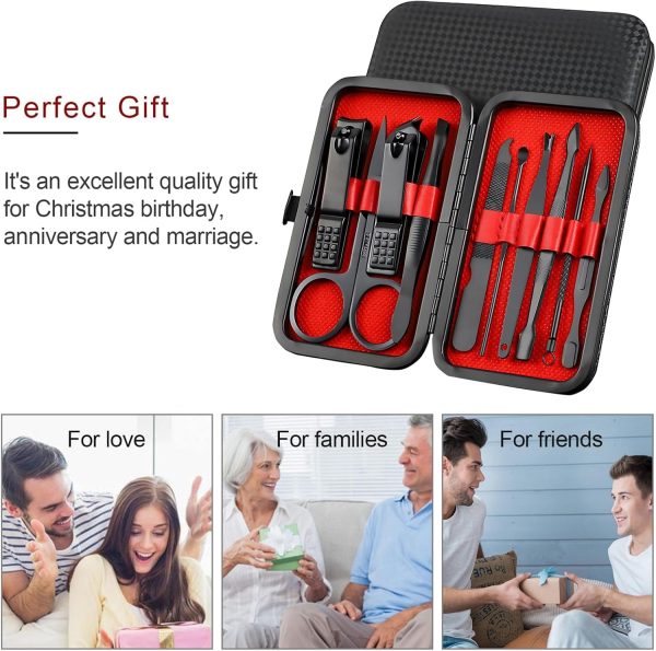 "Premium 10-Piece Manicure & Pedicure Kit – Stainless Steel Nail Clippers & Grooming Tools with Travel Case (Creative Smiley Design)" - Image 2